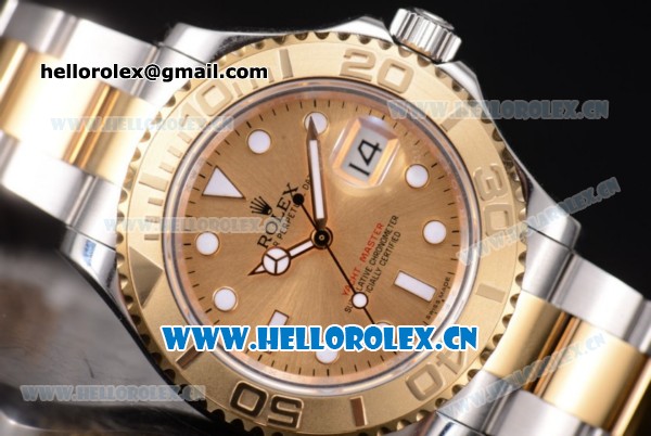 Rolex Yacht-Master 40 Clone Rolex 3135 Automatic Two Tone Case/Bracelet with Yellow Gold Dial and Dot Markers (BP) - Click Image to Close